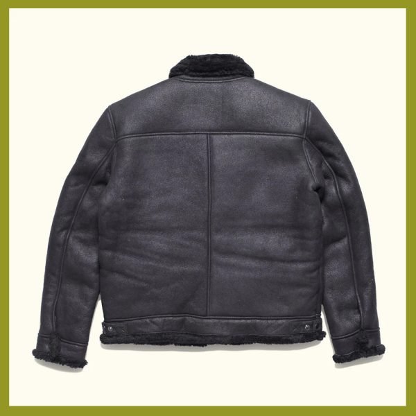 Shearling Sheepskin Fur Collar Leather Jacket with Zip - Image 2