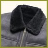 Shearling Sheepskin Fur Collar Leather Jacket with Zip - Image 3