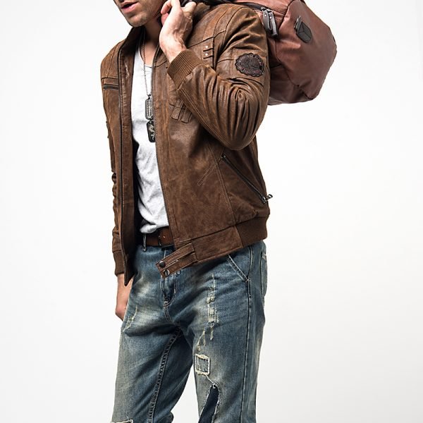 New Design Whole Sale Leather Jacket Full Sleeves Classic Casual Biker Jacket For Men - Image 3