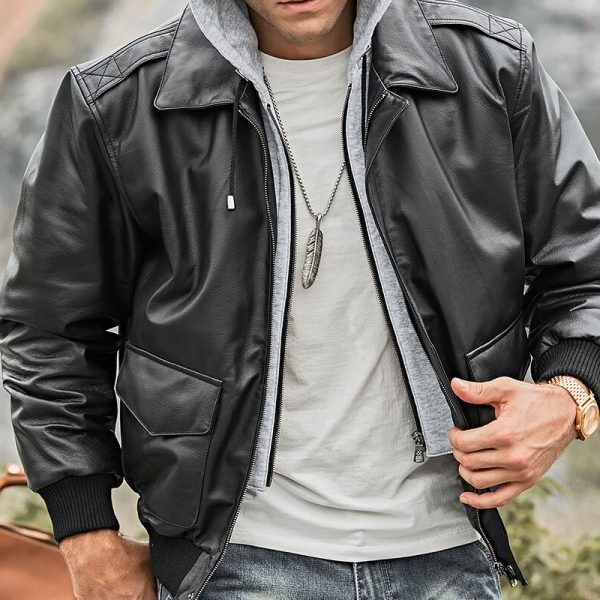 New Arrival Winter Warm Adult Size Men Leather Jacket Best Quality Solid Color Men Leather Jacket - Image 3
