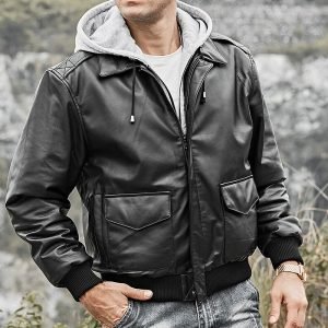 New Arrival Winter Warm Adult Size Men Leather Jacket Best Quality Solid Color Men Leather Jacket