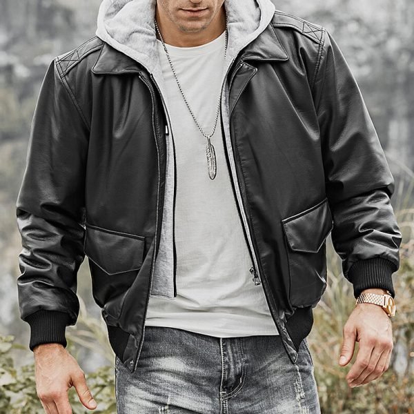New Arrival Winter Warm Adult Size Men Leather Jacket Best Quality Solid Color Men Leather Jacket - Image 5