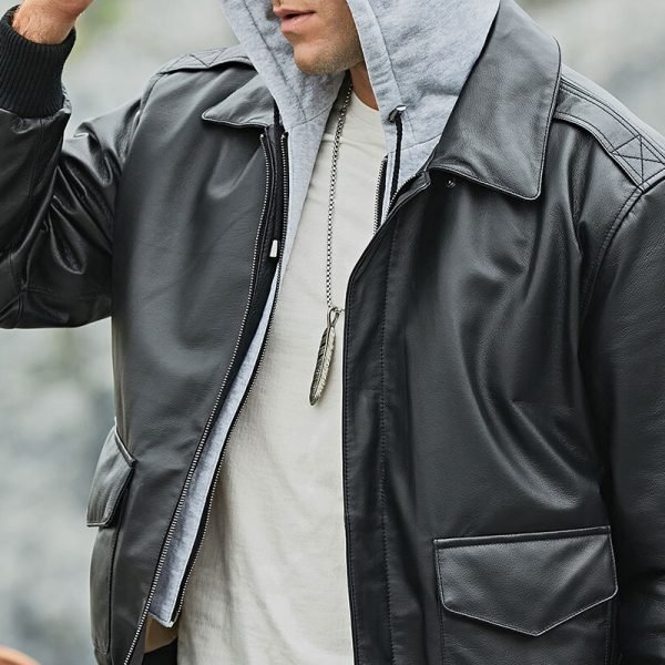New Arrival Winter Warm Adult Size Men Leather Jacket Best Quality Solid Color Men Leather Jacket - Image 6