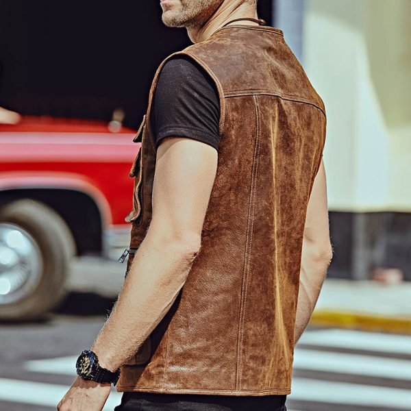 Motorbike Style Leather Vest Custom Design OEM Service High Quality Men's Leather Vest - Image 5