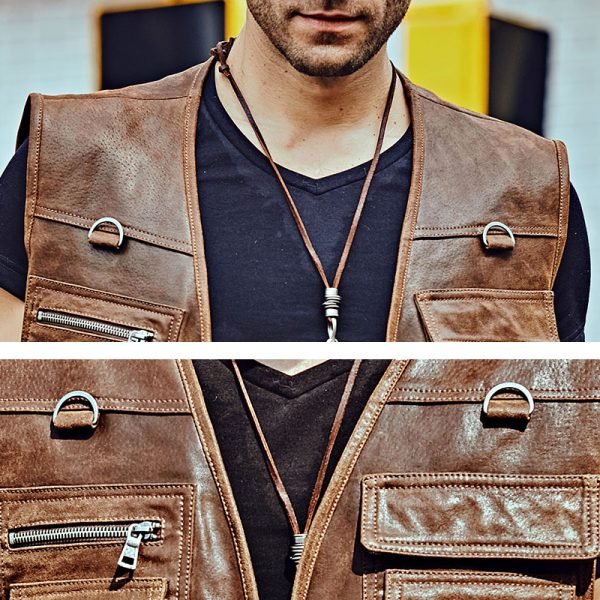 Motorbike Style Leather Vest Custom Design OEM Service High Quality Men's Leather Vest - Image 7