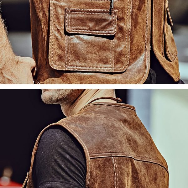 Motorbike Style Leather Vest Custom Design OEM Service High Quality Men's Leather Vest - Image 8