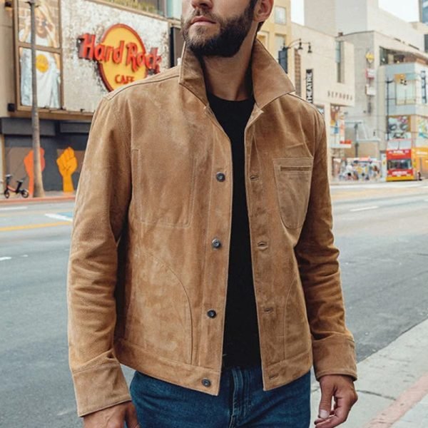 New Fashion Men genuine sheepskin motorbike Leather Jacket - Image 2