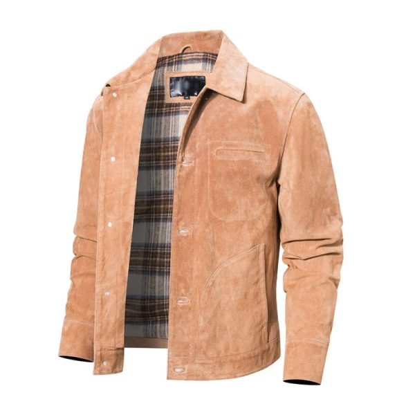 New Fashion Men genuine sheepskin motorbike Leather Jacket - Image 5