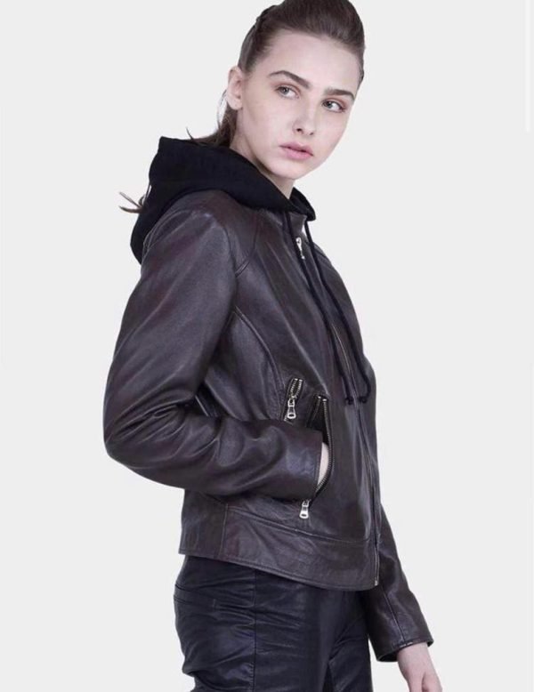 High Quality Real Women Leather Jacket With Hood Made In Pakistan - Image 7