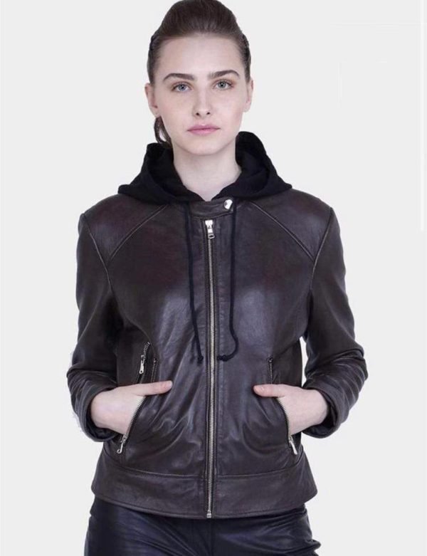 High Quality Real Women Leather Jacket With Hood Made In Pakistan - Image 4