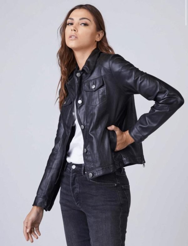Motorcycle Ladies Genuine Sheep Leather Jacket Cropped Style Real Leather Jacket - Image 4