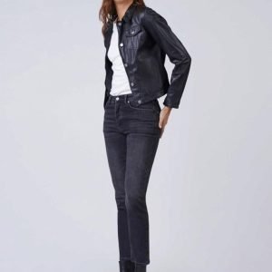 Motorcycle Ladies Genuine Sheep Leather Jacket Cropped Style Real Leather Jacket