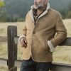 MEN'S SHEARLING REAL SHEEPSKIN LEATHER BOMBER JACKET WITH FAUX FUR lining