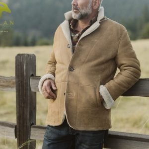 MEN'S SHEARLING REAL SHEEPSKIN LEATHER BOMBER JACKET WITH FAUX FUR lining