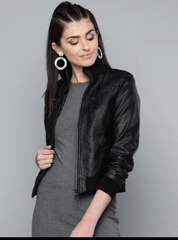 New Fashion Women Autumn Winter Zippers Leather Jacket 100% Real Sheep Skin - Image 4